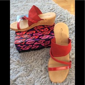 🌼3/25 Italian made leather low wedge sandals sz8